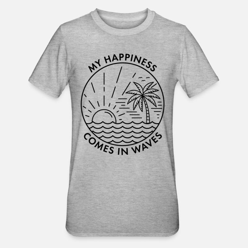 Mon bonheur vient par vagues - T-shirt polycoton Unisexe - gris chiné
