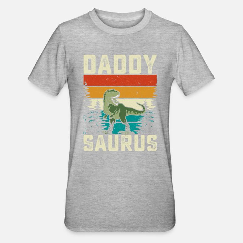 Daddy Saurus Regenbogen Hintergrund Dino - Unisex Polycotton T-Shirt - Grau meliert