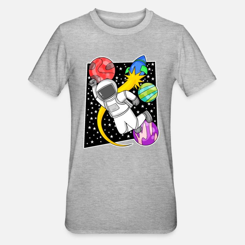 Astronaute dans l’espace avec fusée - T-shirt polycoton Unisexe - gris chiné