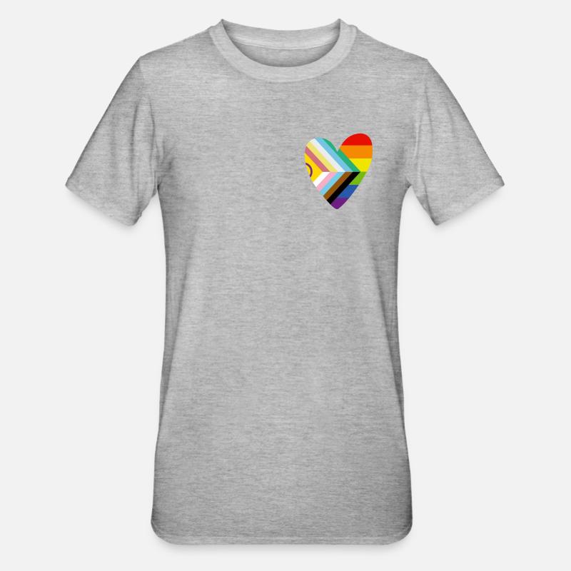 🌈 Herz – Progress Pride & Disability Flag - Unisex Polycotton T-Shirt - Grau meliert