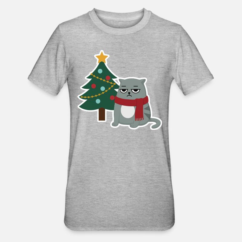 Cat Grumpy Christmas - Unisex Polycotton T-Shirt - heather grey