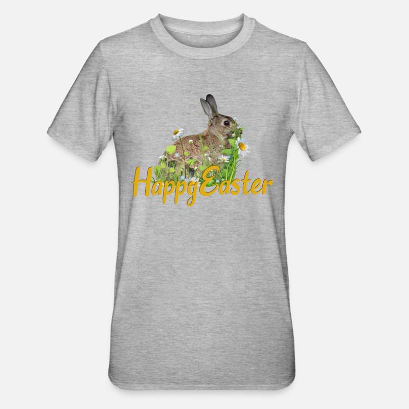 Joyeux lapin de Pâques - T-shirt polycoton Unisexe - gris chiné