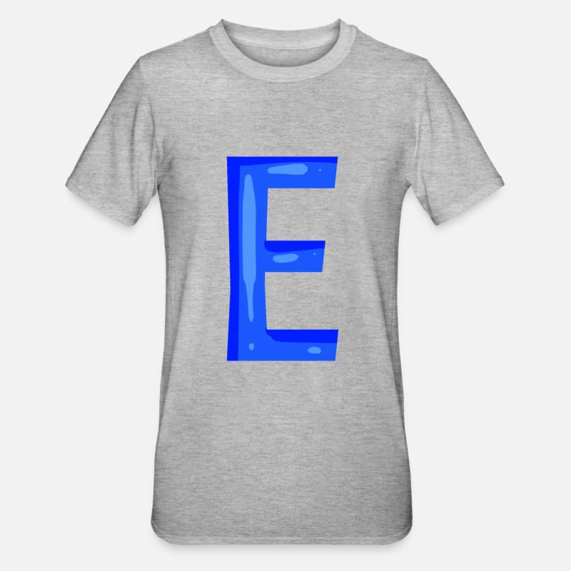 Lettre E initiale bleu - T-shirt polycoton Unisexe - gris chiné