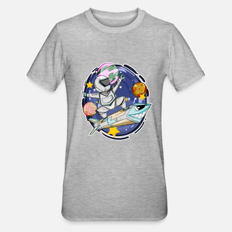 Garçon astronaute dans l’espace avec des fusées - T-shirt polycoton Unisexe - gris chiné