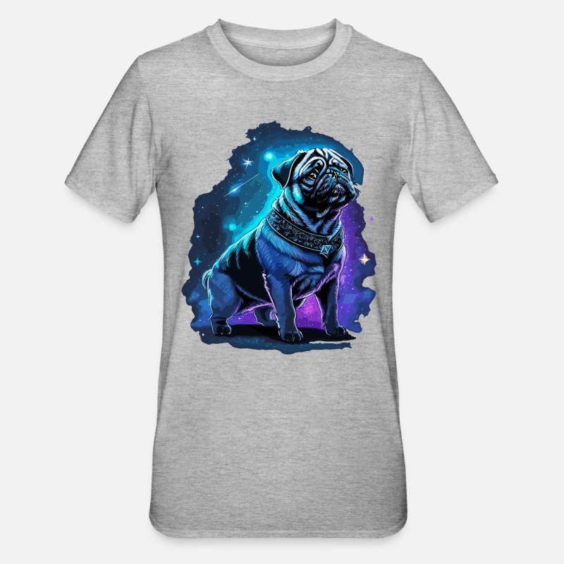 Neon Mops Hund Mitternachtszauber - Unisex Polycotton T-Shirt - Grau meliert