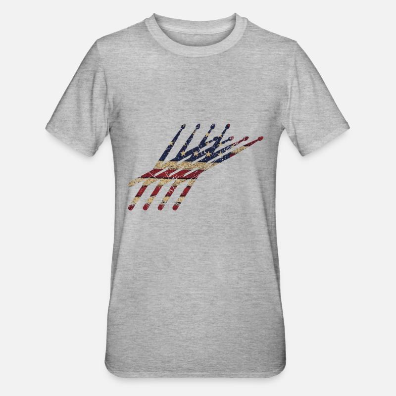 Drum Sticks Batteur Etats-Unis Drapeau - T-shirt polycoton Unisexe - gris chiné
