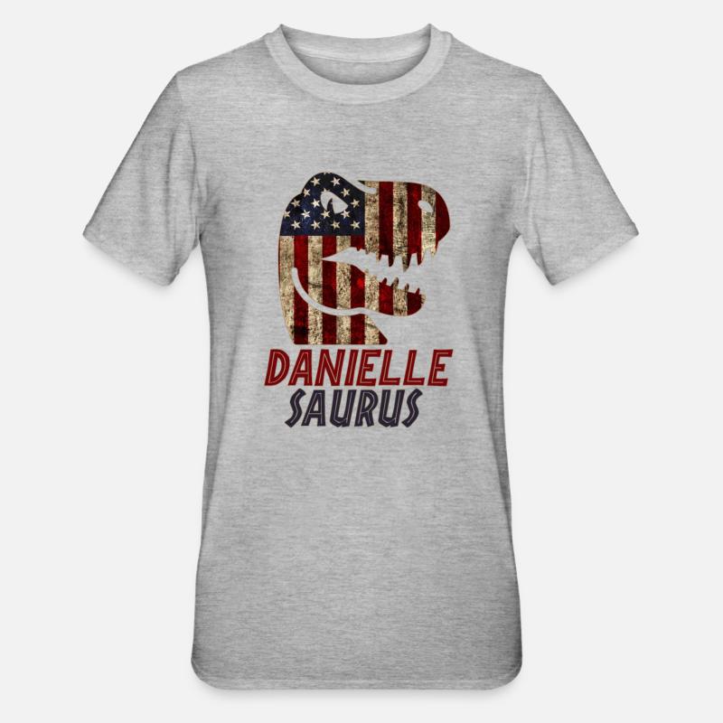 Patriotic Danielle Dinosaur Daniellesaurus - Unisex Polycotton T-Shirt - heather grey