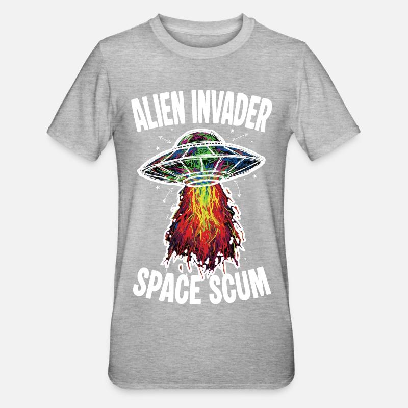 OVNI Alien Invader Space Scum Scribble - T-shirt polycoton Unisexe - gris chiné