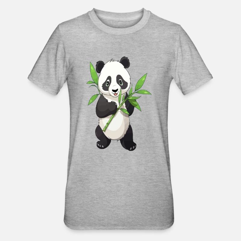 Panda mit Bambus - Unisex Polycotton T-Shirt - Grau meliert