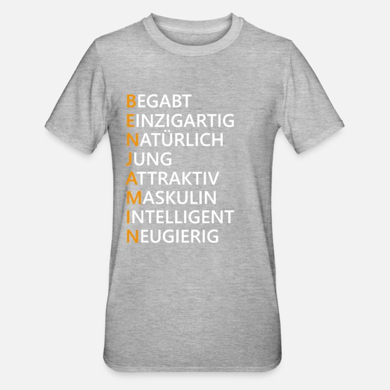 Benjamin Name Geschenk - Unisex Polycotton T-Shirt - Grau meliert