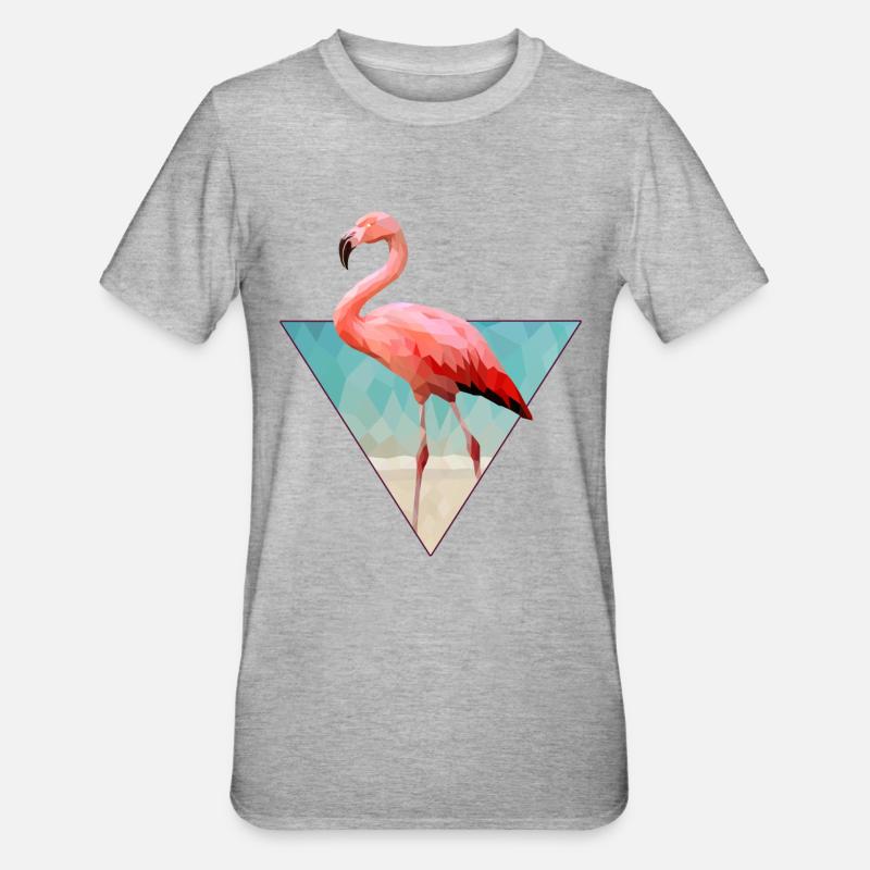 Flamant rose sur la plage dans le style Low Poly - T-shirt polycoton Unisexe - gris chiné
