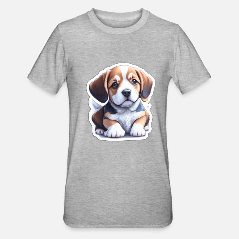 Chiot Beagle mignon - T-shirt polycoton Unisexe - gris chiné