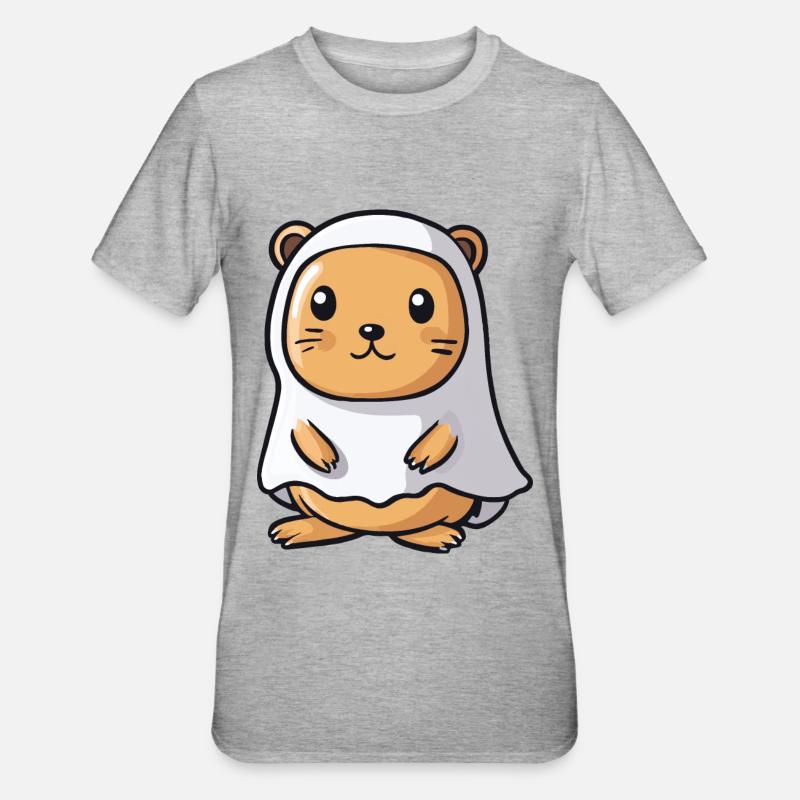 Biber Halloween Comic Geist - Unisex Polycotton T-Shirt - Grau meliert
