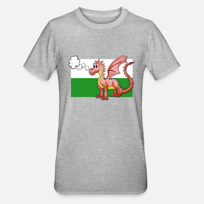 Puffing Welsh Dragon - Gregory - Unisex Polycotton T-Shirt - heather grey