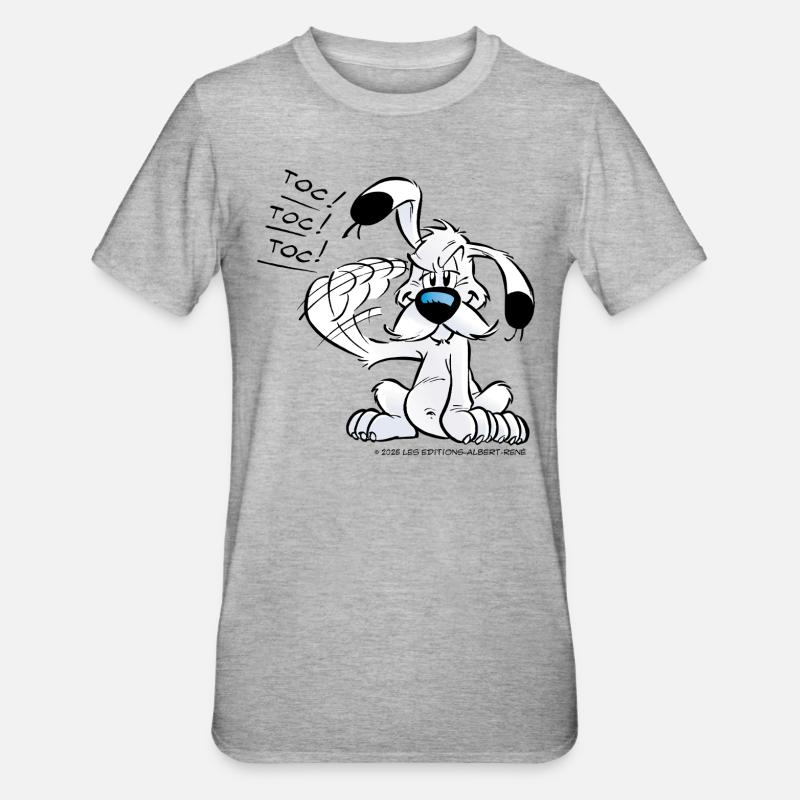 Asterix & Obelix Idefix Klopft Toc Toc Toc - Unisex Polycotton T-Shirt - Grau meliert