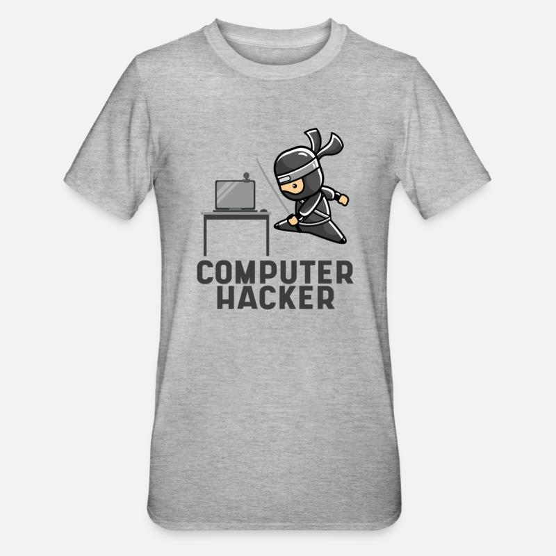 Computerhacker Ninja Laptop geschenk Programmierer - Unisex Polycotton T-Shirt - Grau meliert