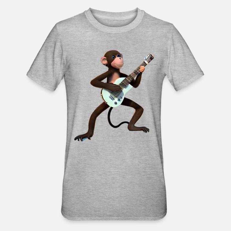 Guitariste Monkey - T-shirt polycoton Unisexe - gris chiné