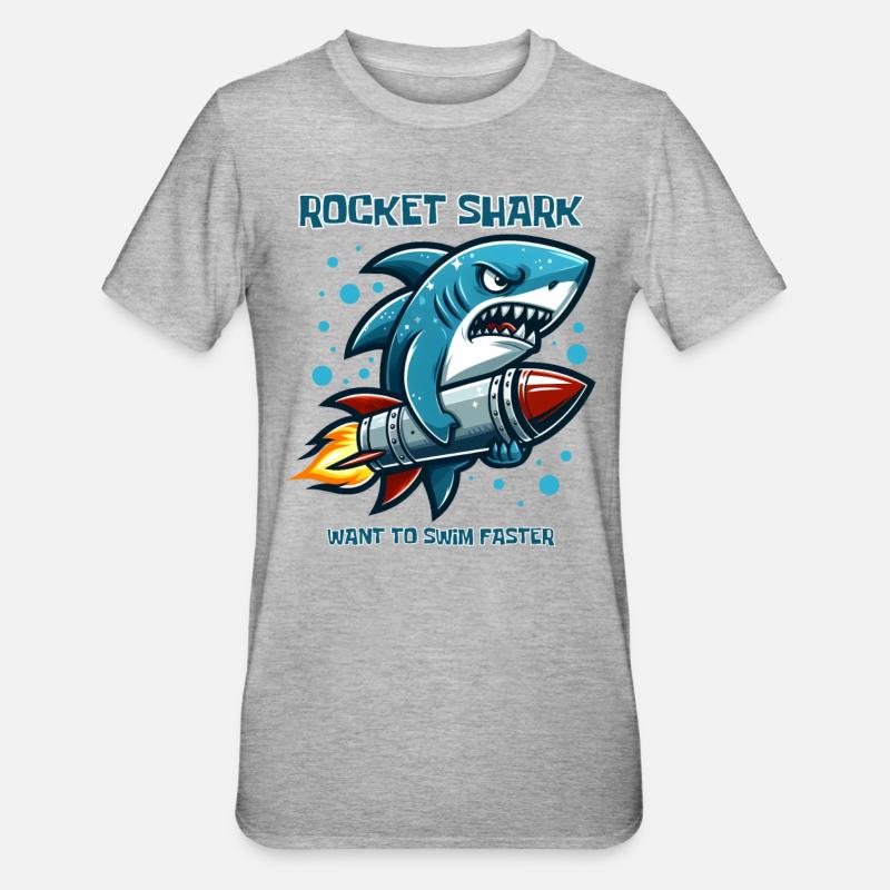 Rocket Shark Drôles D’animaux - T-shirt polycoton Unisexe - gris chiné