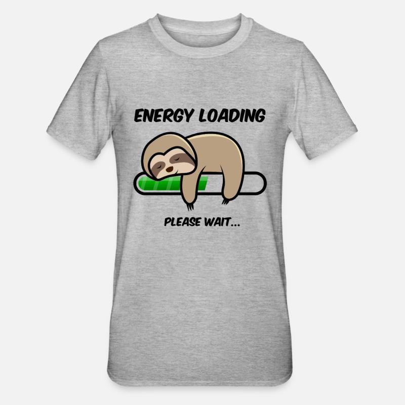 Faultier energy loading... please wait - Unisex Polycotton T-Shirt - Grau meliert