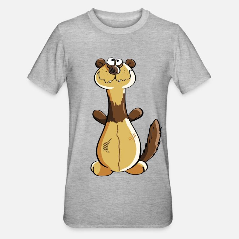 Freches Frettchen Comic - Geschenk - Iltis - Unisex Polycotton T-Shirt - Grau meliert
