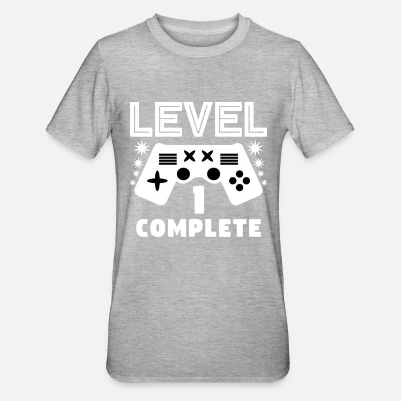 Level 1 complete 1 Birthday Game Console - Unisex Polycotton T-Shirt - heather grey