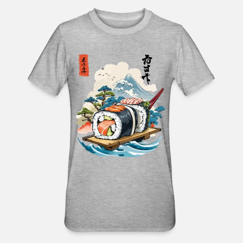 Ukiyo-E Sushi Artwork Design - Unisex Polycotton T-Shirt - heather grey