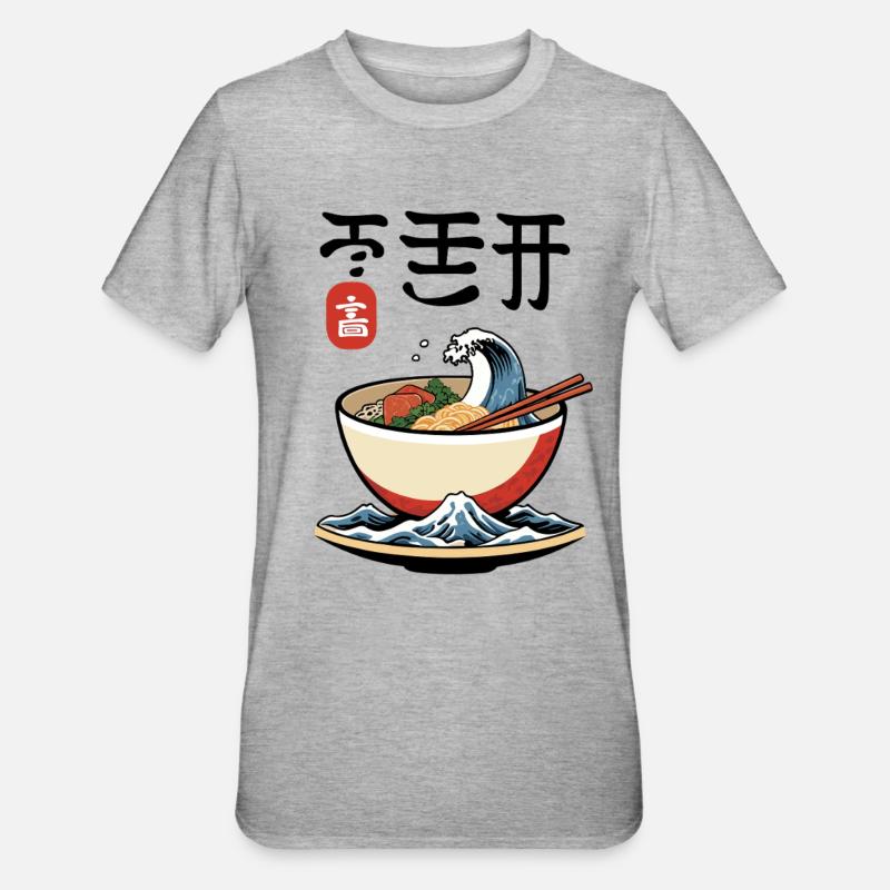 Ramen ukiyo-e Esthétique rétro japonaise - T-shirt polycoton Unisexe - gris chiné