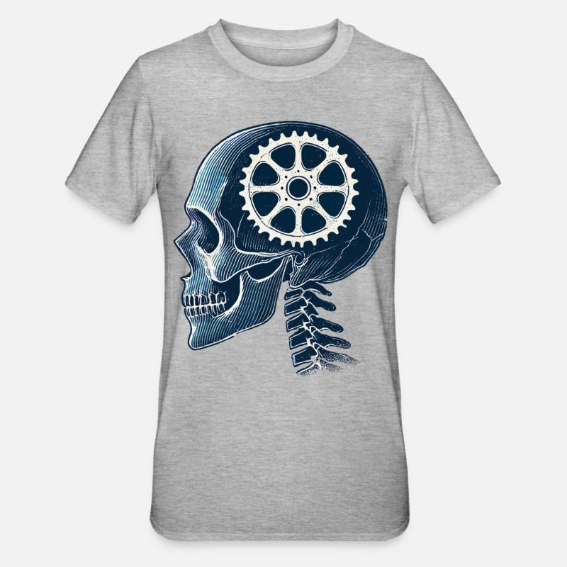 Bicycle Skeleton Brain Chainring Head - Unisex Polycotton T-Shirt - heather grey