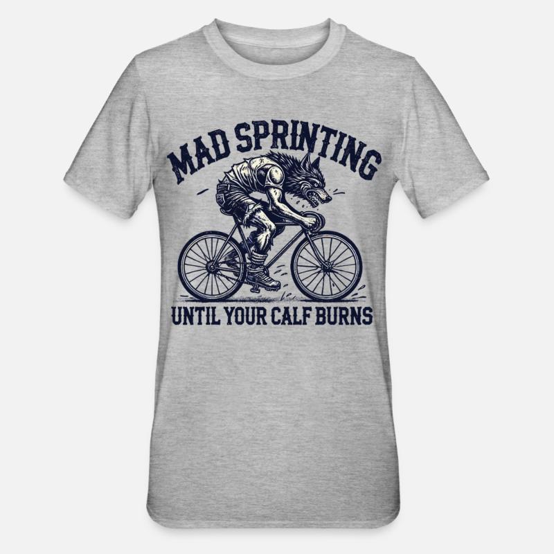 Mad Sprinting Bicycle Wolf Design - Unisex Polycotton T-Shirt - heather grey
