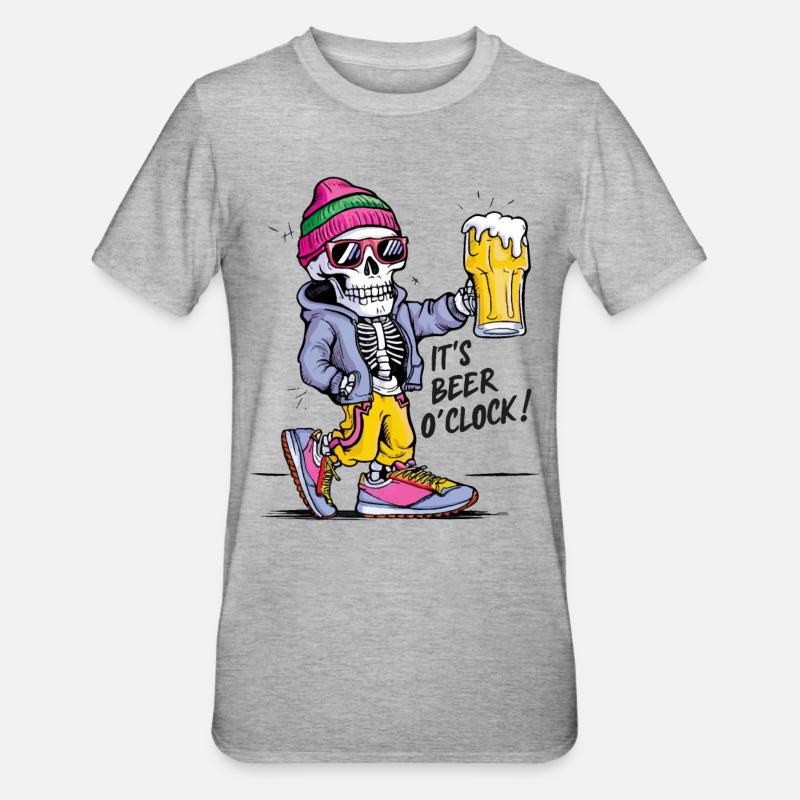 It's beer o'clock Funny Skeleton - Unisex Polycotton T-Shirt - heather grey