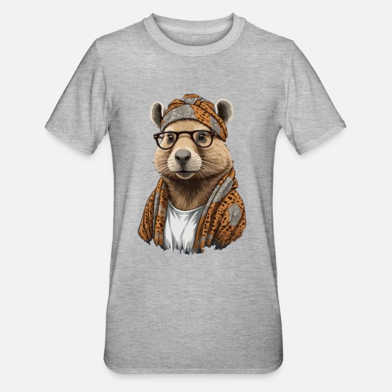 Drôle Capymama Capybara Mère Design - T-shirt polycoton Unisexe - gris chiné