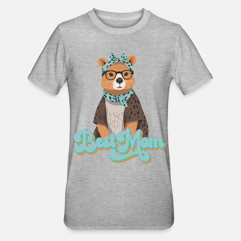 Drôle Capymama Capybara Mère Design - T-shirt polycoton Unisexe - gris chiné