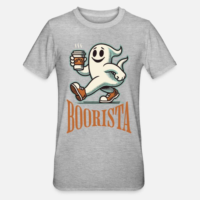 Funny Coffee Saying Spooky Ghosts - Unisex Polycotton T-Shirt - heather grey