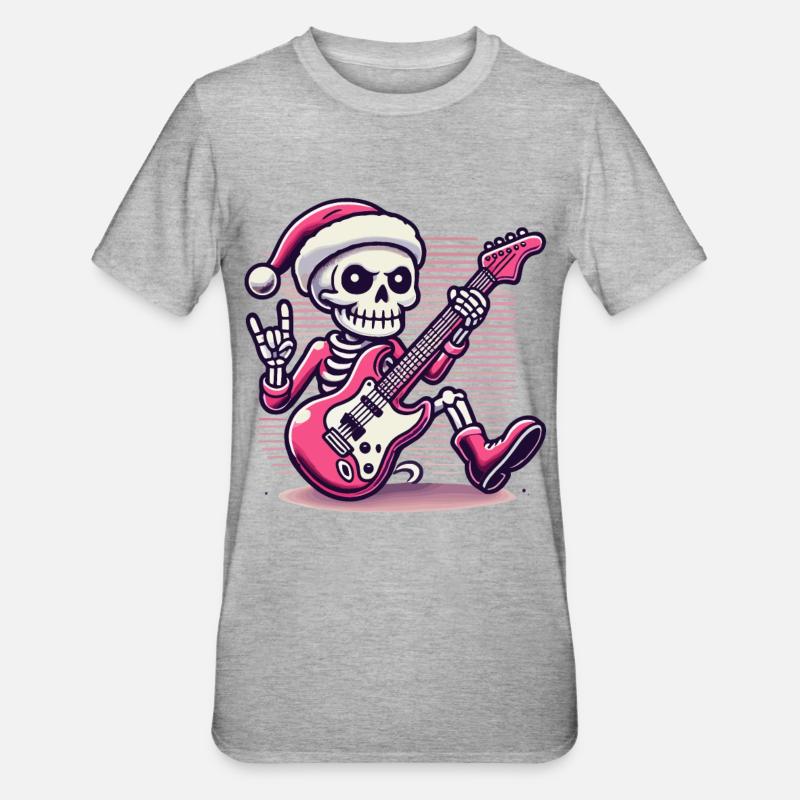 Noël squelette guitariste rocks - T-shirt polycoton Unisexe - gris chiné