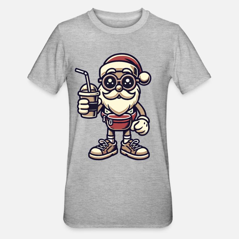Père Noël snob avec boisson - T-shirt polycoton Unisexe - gris chiné