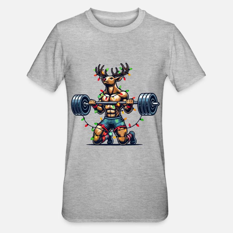 Noël Bodybuilder Renne Force - T-shirt polycoton Unisexe - gris chiné