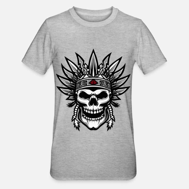 Chef Apache Skull Indien - T-shirt polycoton Unisexe - gris chiné