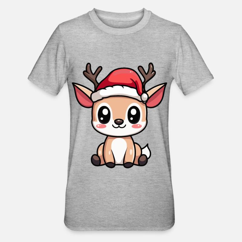 Cerf Noël Mignon - T-shirt polycoton Unisexe - gris chiné