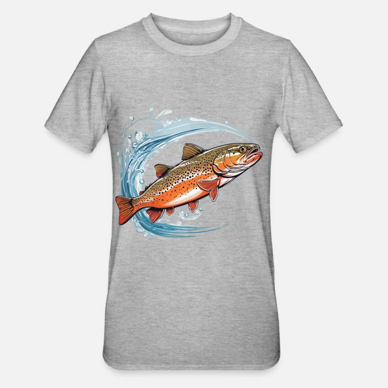 Conception passionnée de poisson pêcheur à la truite - T-shirt polycoton Unisexe - gris chiné