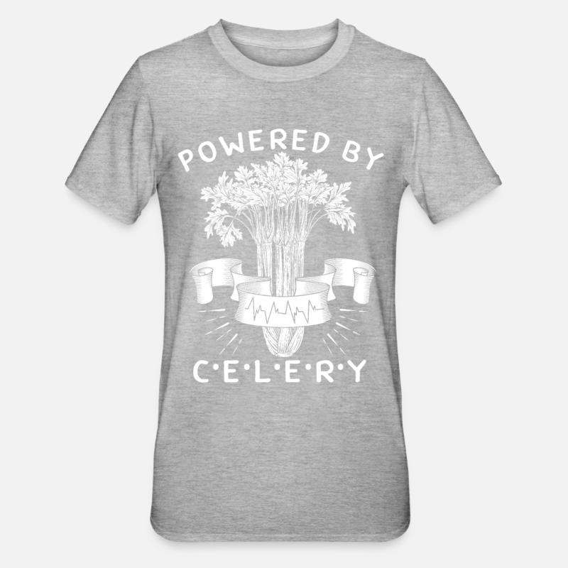 Céleri, Powered-By-Celery, dicton amusant - T-shirt polycoton Unisexe - gris chiné