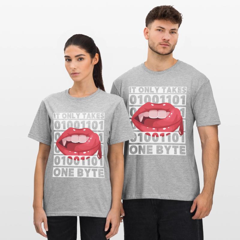 Bit bytes Binary Computer Nerd, Vampire, Dire, Jeu de mots T-shirt polycoton Unisexe