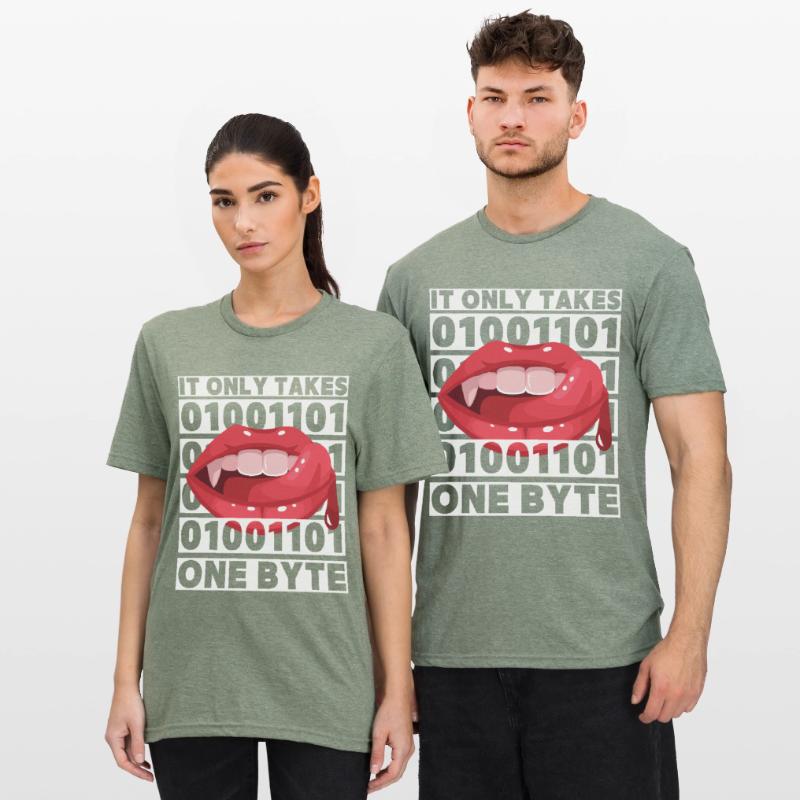 Bit Bytes Binary Computer Nerd, Vampire, Saying, Pun Unisex Polycotton T-Shirt