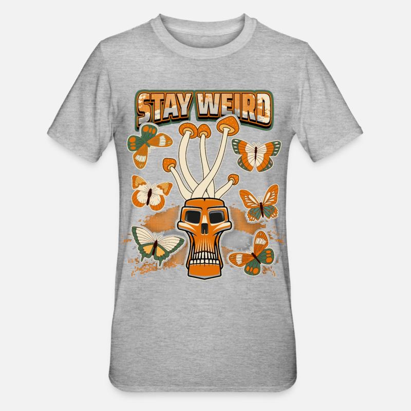 Champignons Magiques, Psychédélique, Crâne, Champignons - T-shirt polycoton Unisexe - gris chiné