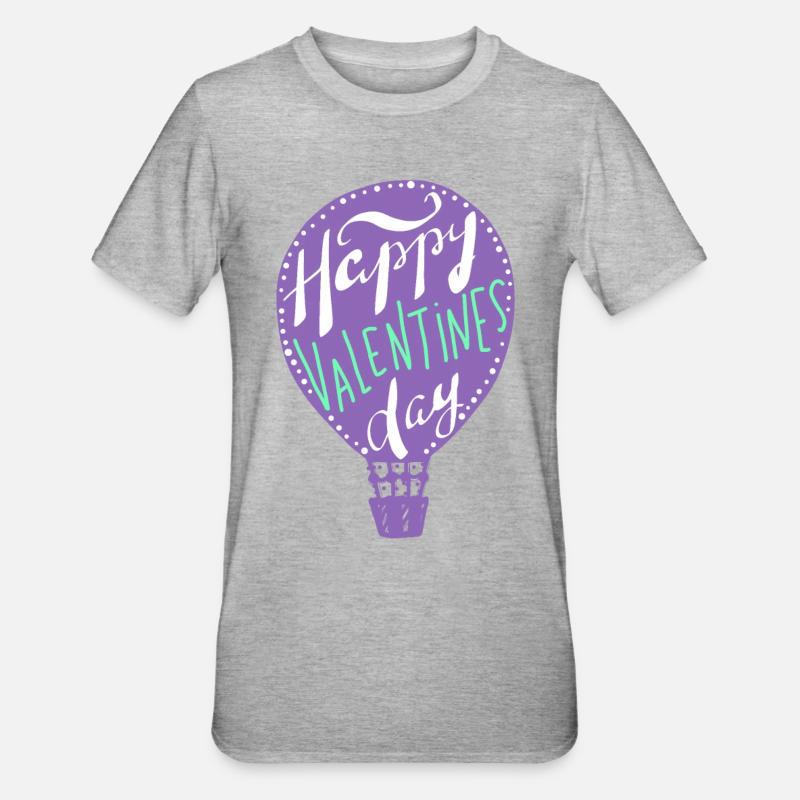Joyeuse Saint-Valentin, montgolfière, dire - T-shirt polycoton Unisexe - gris chiné