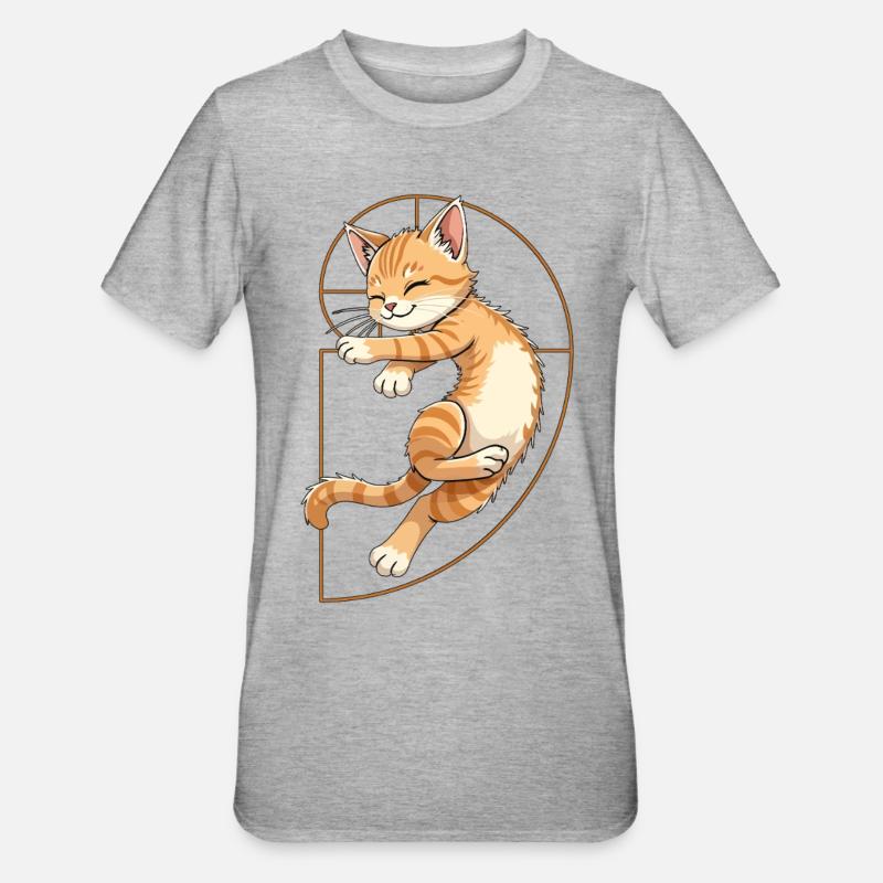 Fibonacci Katze - Unisex Polycotton T-Shirt - Grau meliert