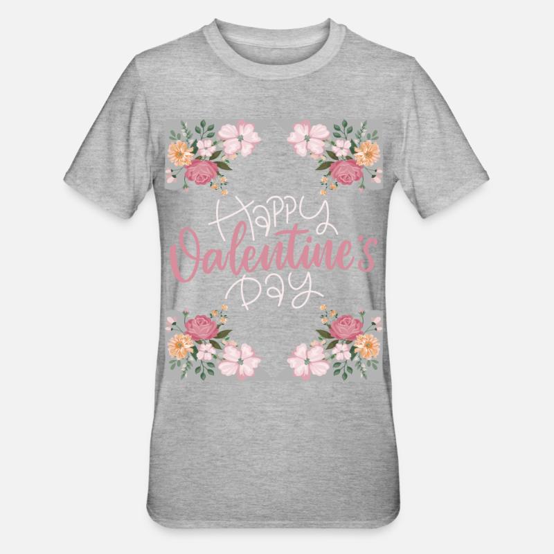 Saint-Valentin, Joyeuse-Saint-Valentin, dicton, fleurs - T-shirt polycoton Unisexe - gris chiné