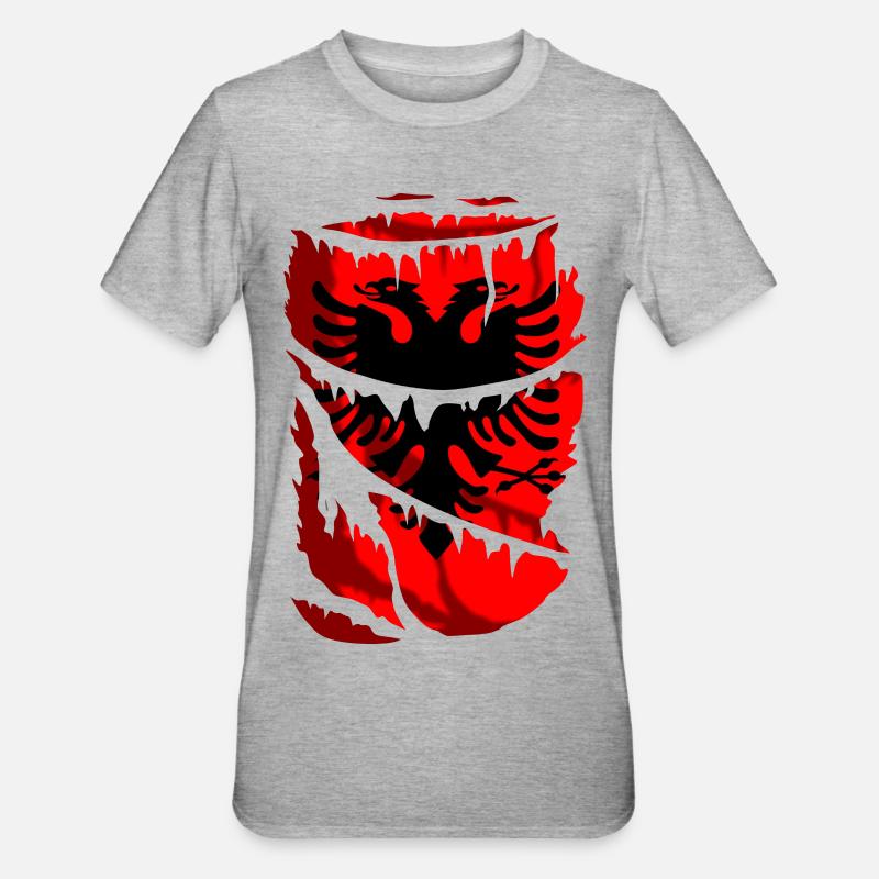 Flagge Albaniens, zerbrochener oder zerrissener Stoffeffekt - Unisex Polycotton T-Shirt - Grau meliert