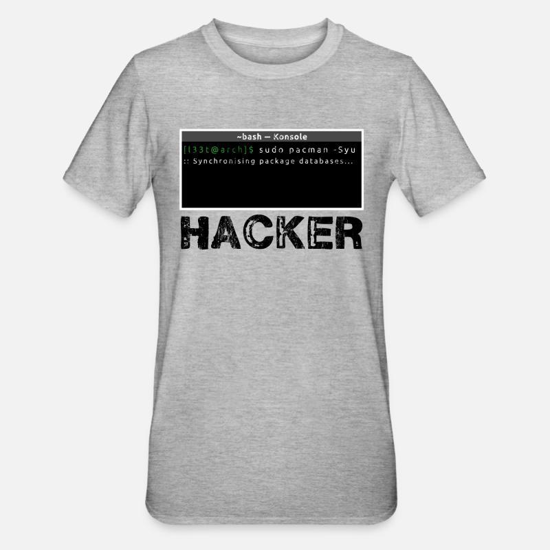 Hacker Linux - Maglietta unisex, mix cotone e poliestere - grigio melange