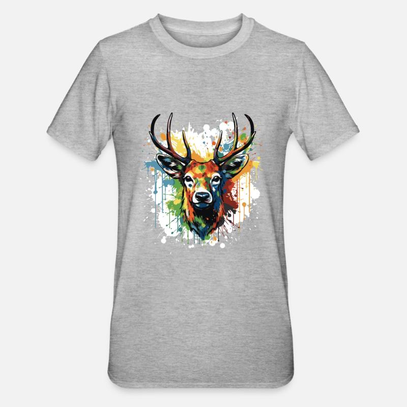 Deer Pop Art Head - Unisex Polycotton T-Shirt - heather grey