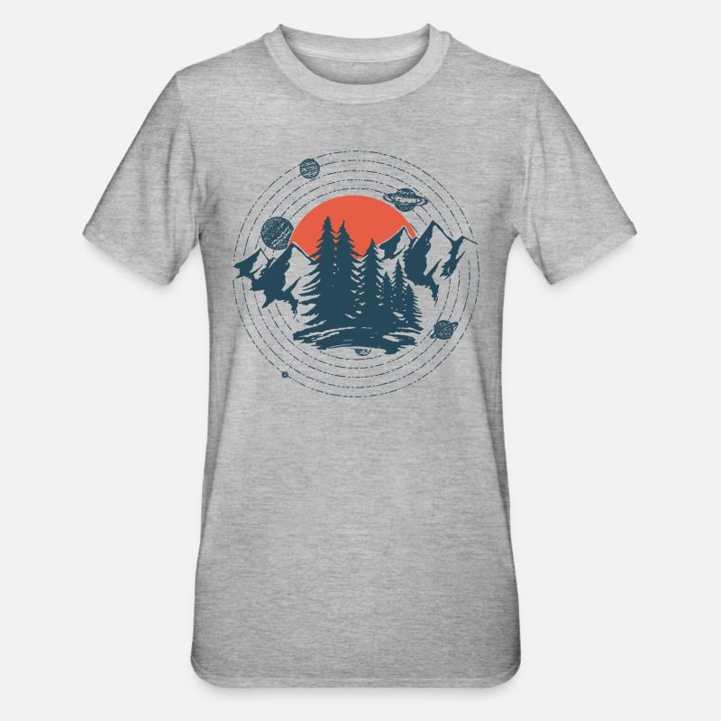 Planets And Mountains Graphic - Unisex Polycotton T-Shirt - heather grey